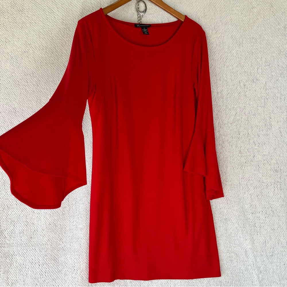 INC International Concepts Size L Sheath Dress Red Bell Flare Sleeve Lined Goth